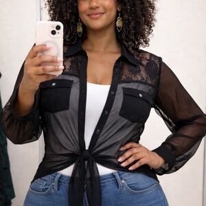 Black Sheer Lace Blouse Whimsigoth